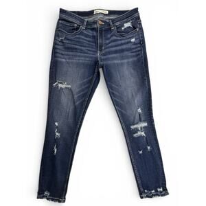 BKE Payton Jeans Mid-Rise Ankle Skinny Distressed Ripped Dark Wash Denim 31